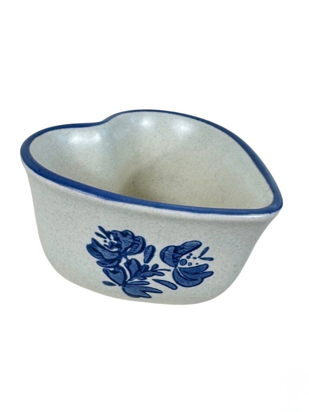 Pfaltzgraff Yorktowne Heart Shaped Bowl Candle Holder Blue Floral Stoneware USA